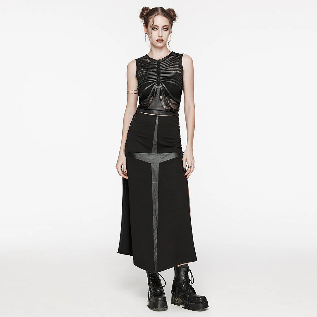 WQ-716BQF Edgy Cross-Detail Long Punk Skirt with Side Drawstrings - Image 5