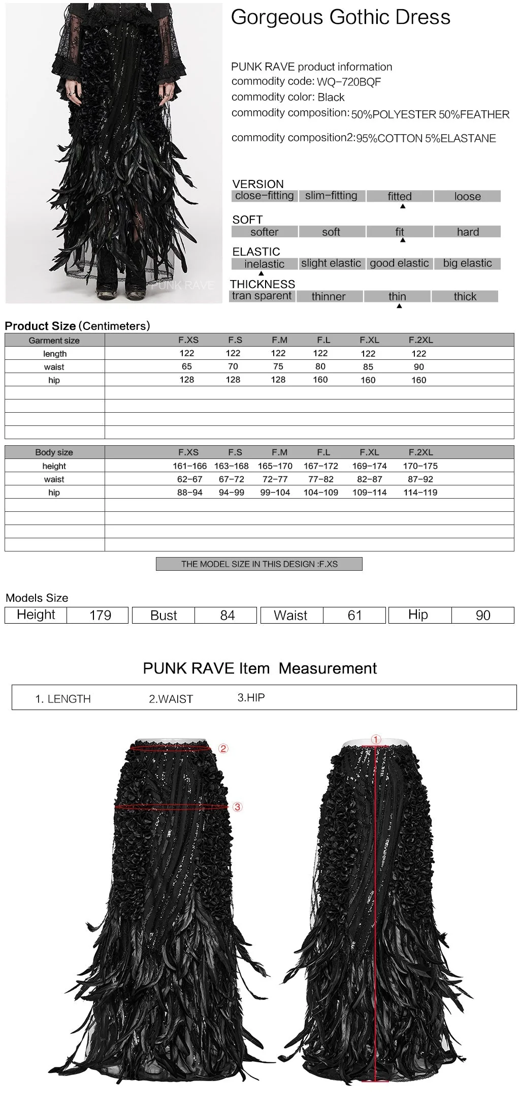 WQ-720BQF Elegant Feathered Gothic Dress with Lace Bell Sleeves - Image 12