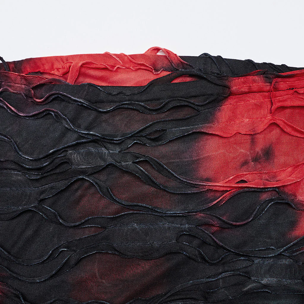WQ-726LQF Gothic Strapless Long Dress Ruched black-red Mesh Design - Image 7