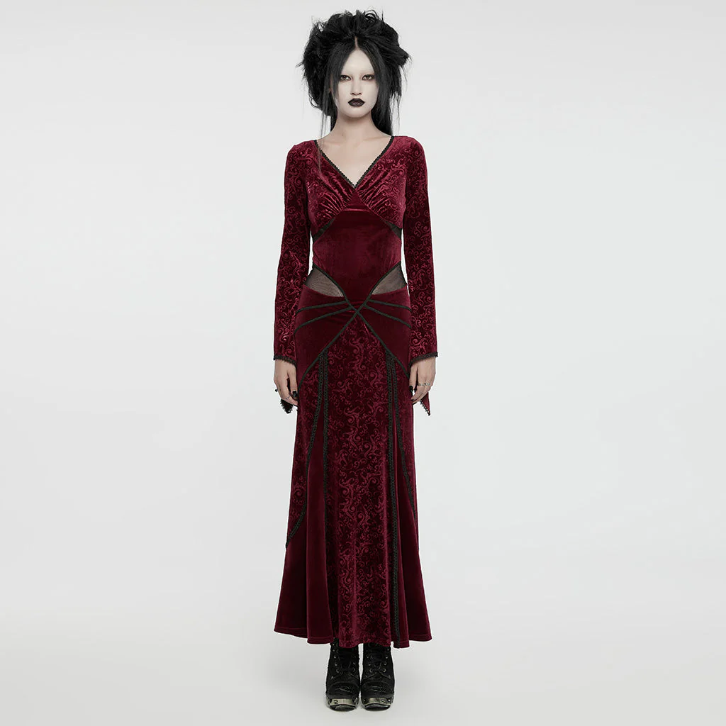 WQ-741LQF Gothic Velvet V-Neck Lace-Up Maxi Dress