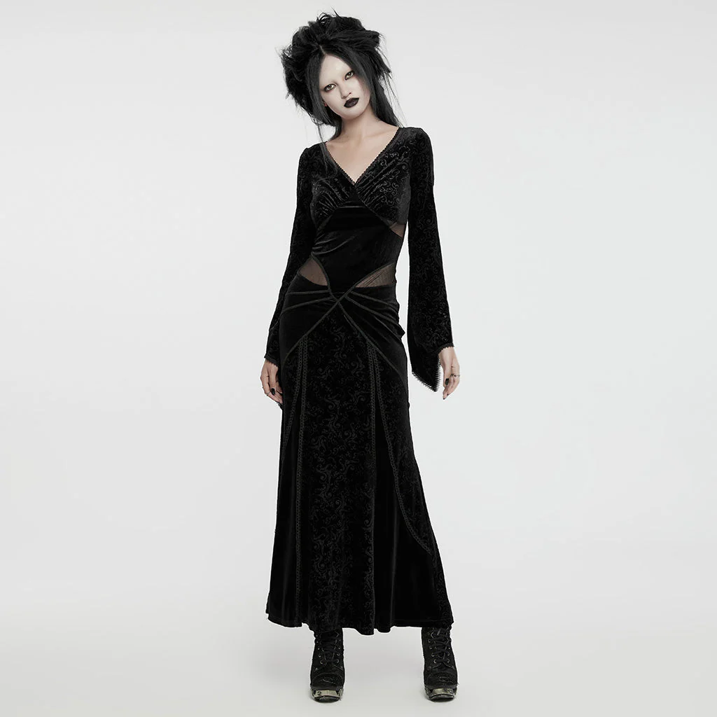 WQ-741LQF Gothic Velvet V-Neck Lace-Up Maxi Dress - Image 15