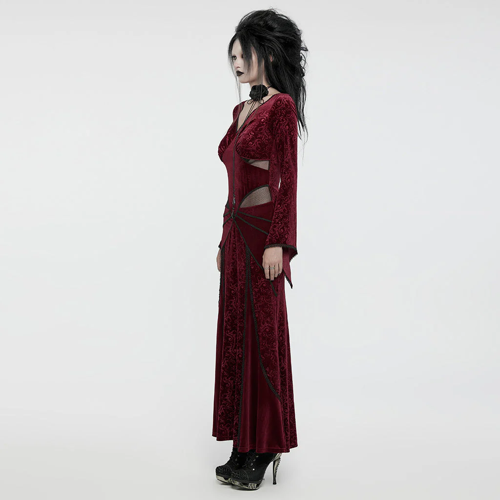 WQ-741LQF Gothic Velvet V-Neck Lace-Up Maxi Dress - Image 3