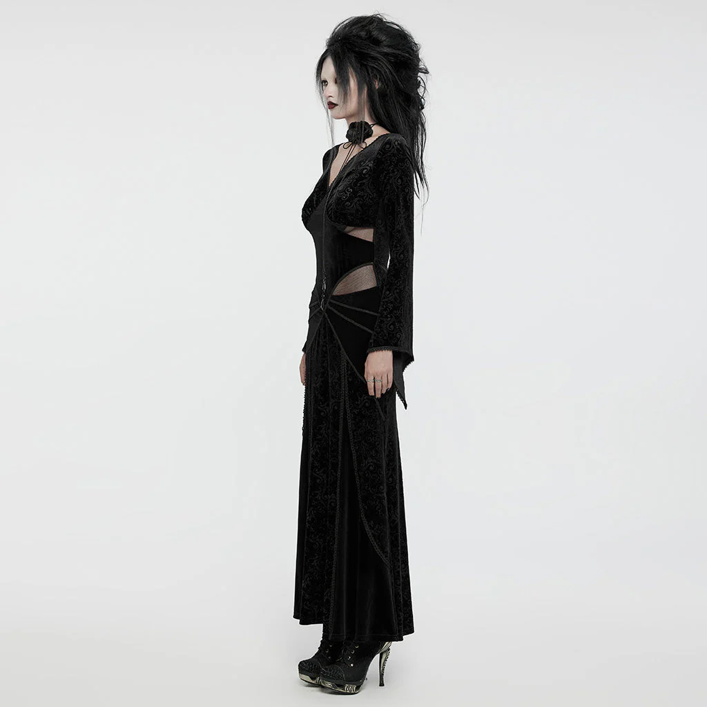 WQ-741LQF Gothic Velvet V-Neck Lace-Up Maxi Dress - Image 32