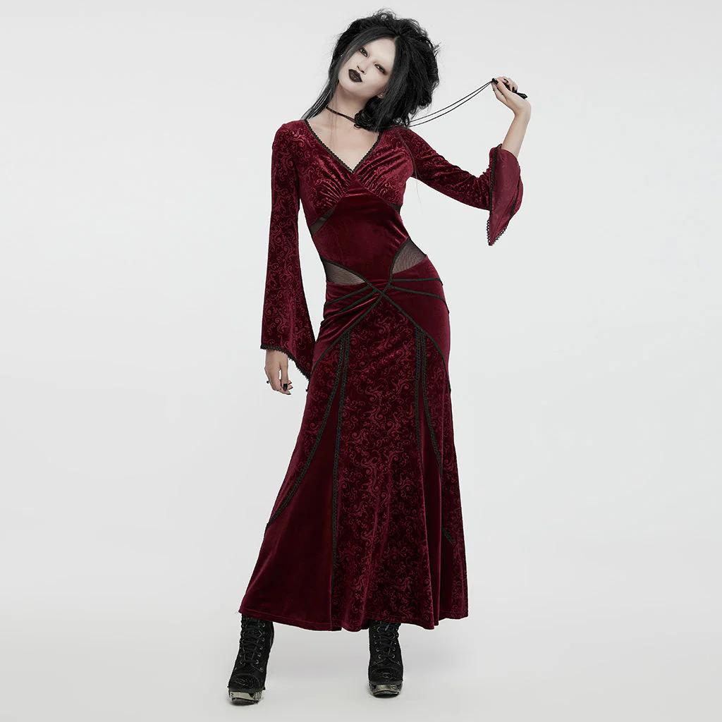 WQ-741LQF Gothic Velvet V-Neck Lace-Up Maxi Dress - Image 5