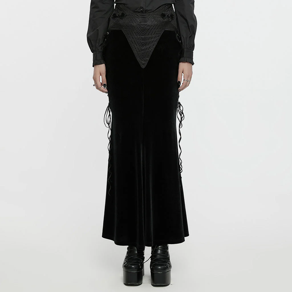 WQ-742BQF Elegant Gothic Fishtail Skirt with Lace-Up Side Details - Image 11
