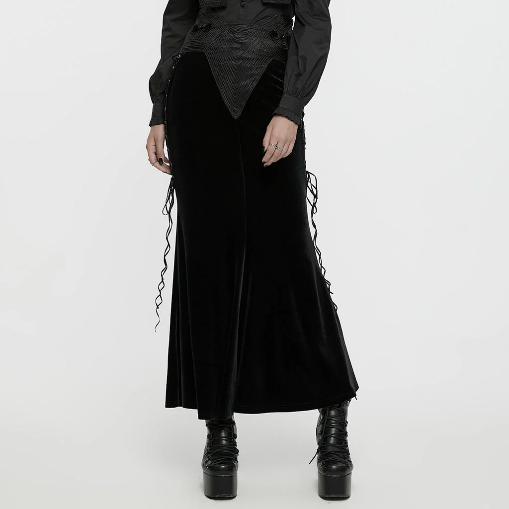 WQ-742BQF Elegant Gothic Fishtail Skirt with Lace-Up Side Details - Image 13