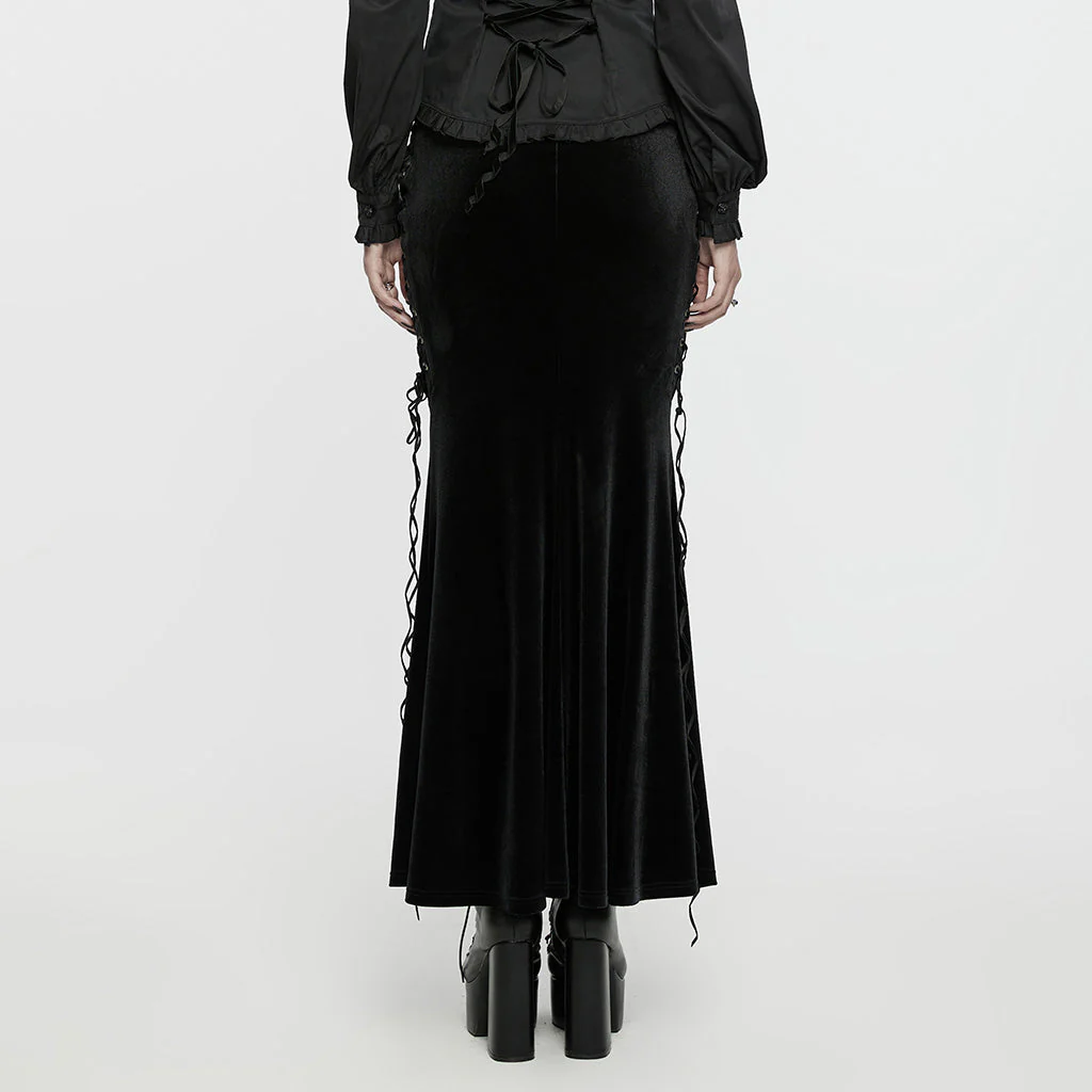 WQ-742BQF Elegant Gothic Fishtail Skirt with Lace-Up Side Details - Image 4