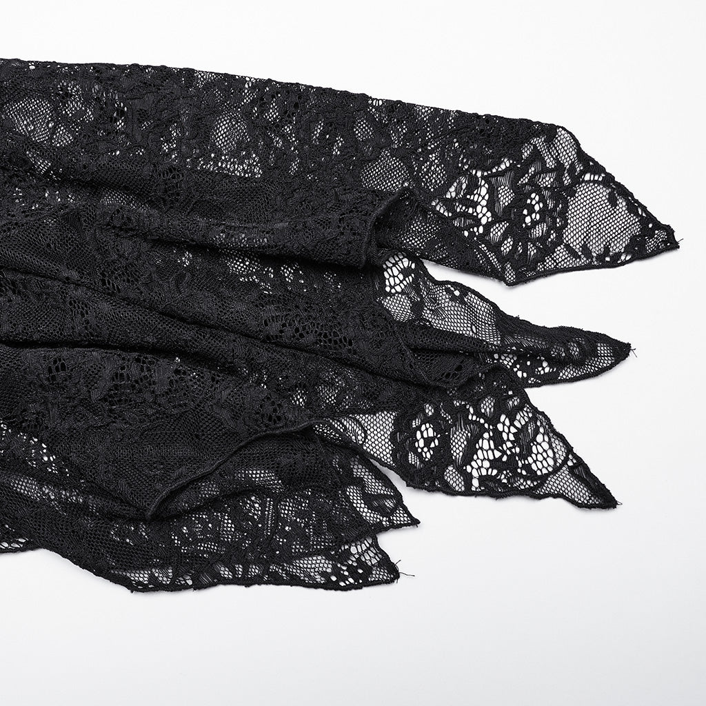 WQ-746LQF Gothic Lace Long Dress with Dramatic Batwing Sleeves - Image 10