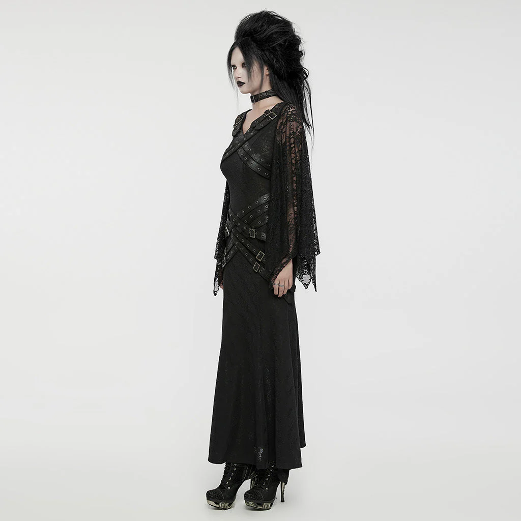 WQ-746LQF Gothic Lace Long Dress with Dramatic Batwing Sleeves - Image 13