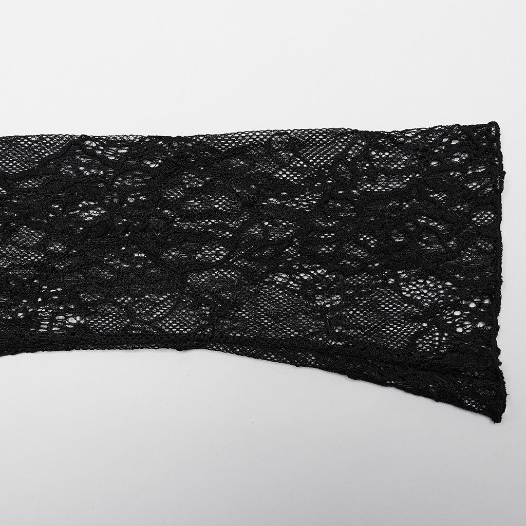 WQ-748LQF Elegant Gothic Lace Long Sleeve Black Dress - Image 8