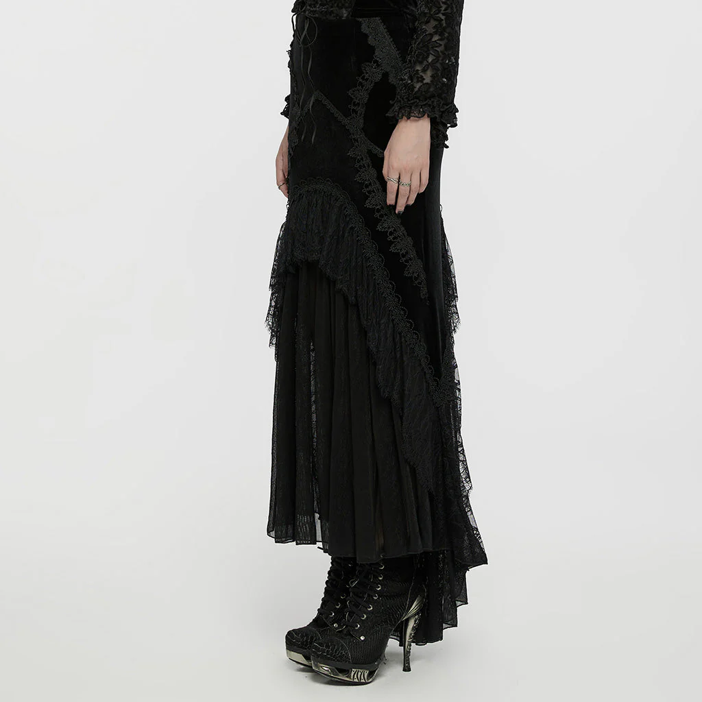 WQ-750BQF Elegant Gothic High-Low Lace Embellished Fishtail Skirt - Image 13