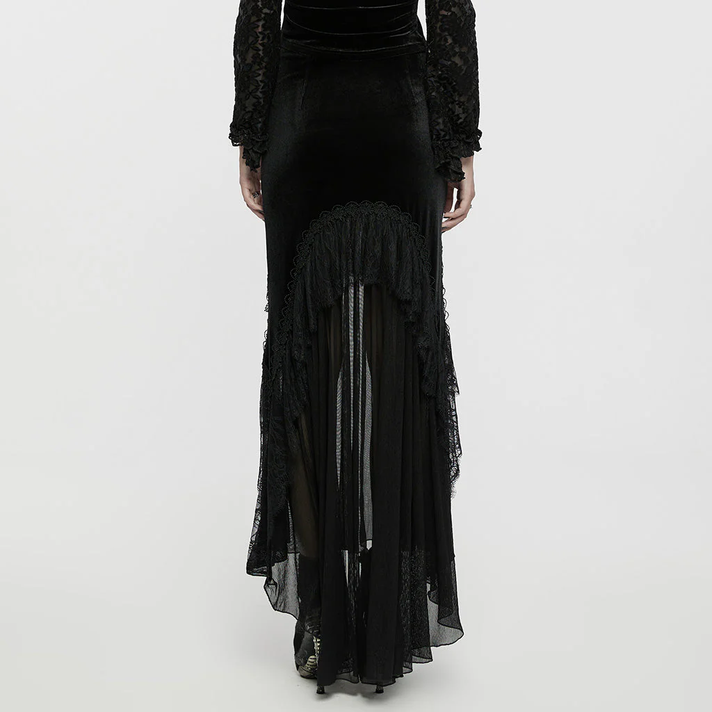 WQ-750BQF Elegant Gothic High-Low Lace Embellished Fishtail Skirt - Image 4