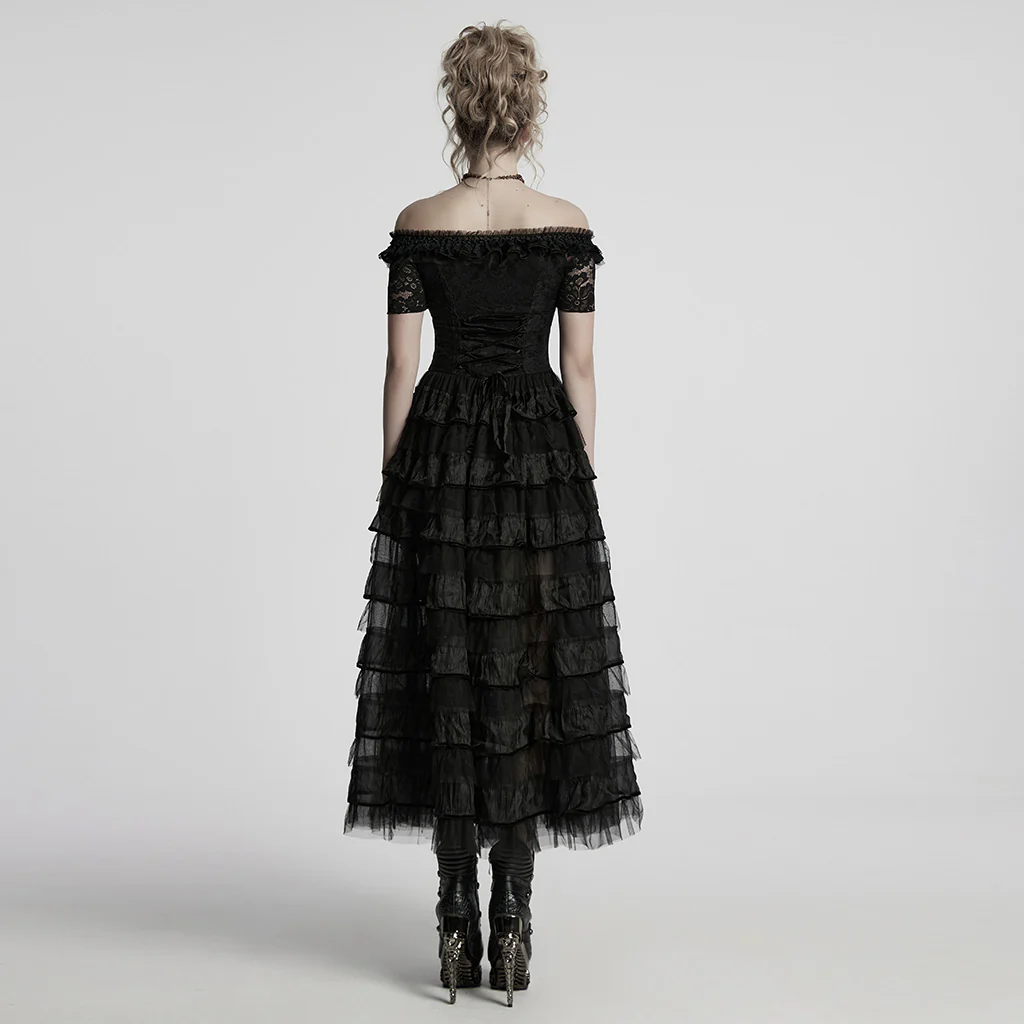 WQ-754LQF Victorian Layered Gothic Dress Off-Shoulder Lace Trimmed Gown - Image 15