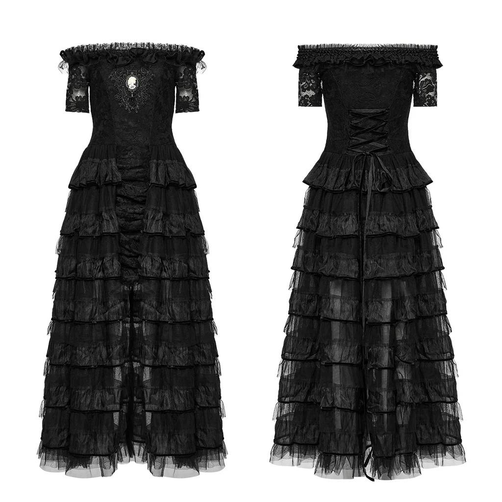 WQ-754LQF Victorian Layered Gothic Dress Off-Shoulder Lace Trimmed Gown - Image 17