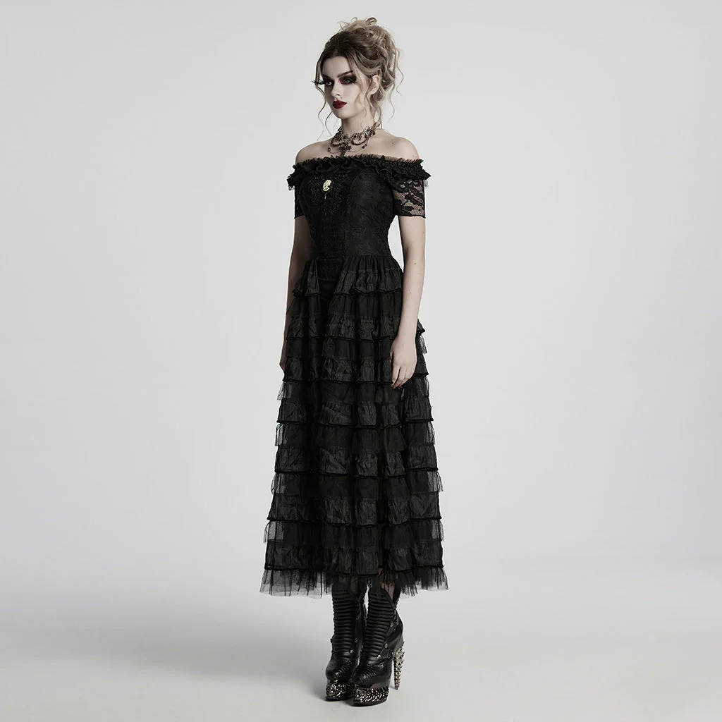 WQ-754LQF Victorian Layered Gothic Dress Off-Shoulder Lace Trimmed Gown - Image 34