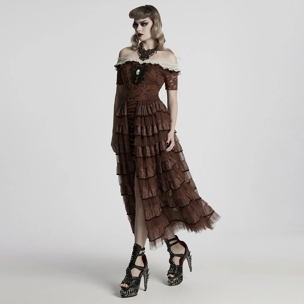 WQ-754LQF Victorian Layered Gothic Dress Off-Shoulder Lace Trimmed Gown - Image 42