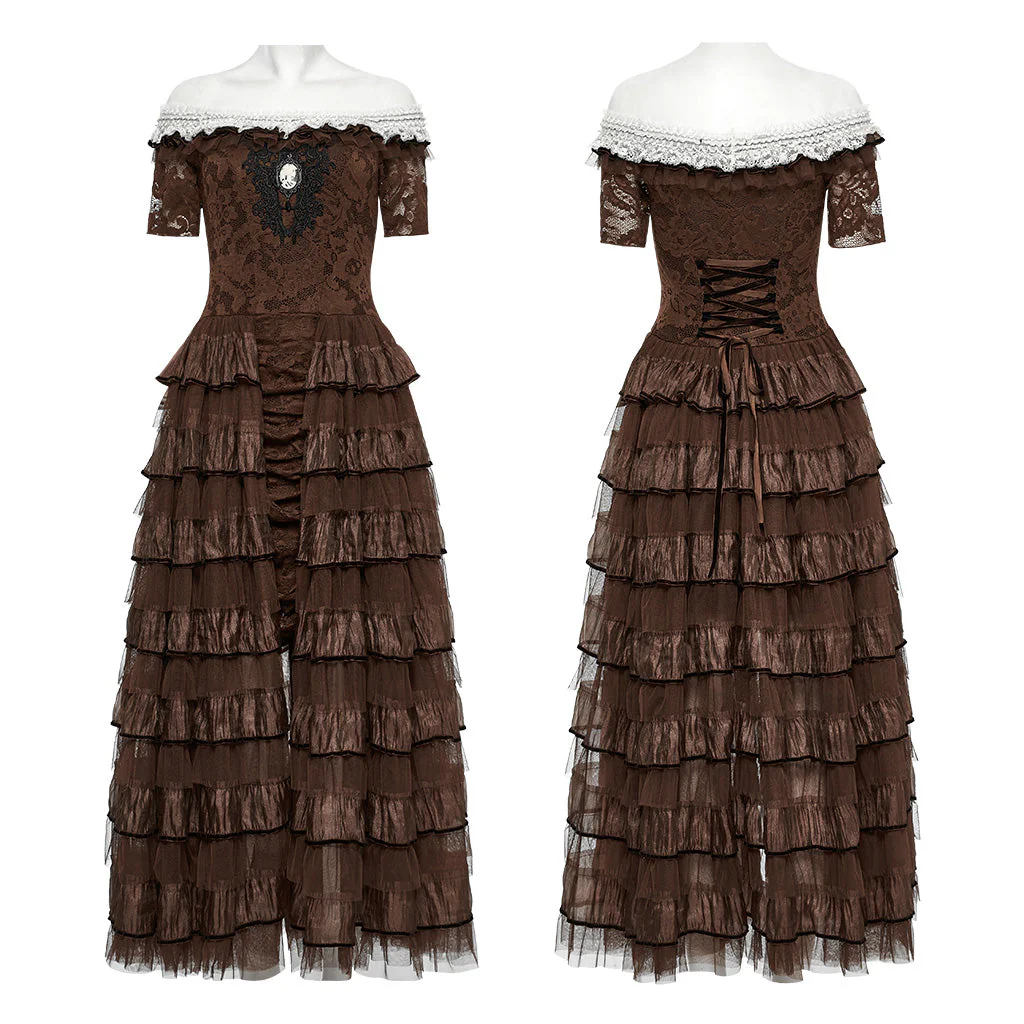 WQ-754LQF Victorian Layered Gothic Dress Off-Shoulder Lace Trimmed Gown - Image 45