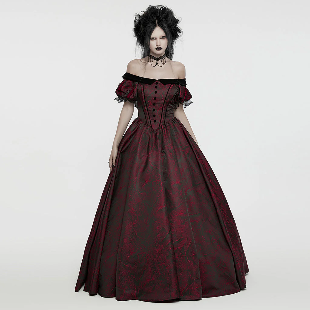 WQ-757LQF Elegant Black Off-Shoulder Gothic Dress With Lace Corset - Image 33