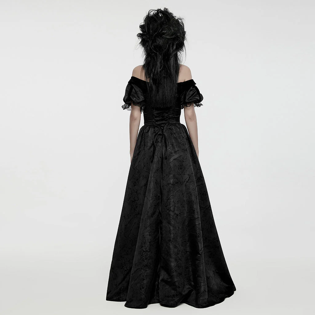WQ-757LQF Elegant Black Off-Shoulder Gothic Dress With Lace Corset - Image 40