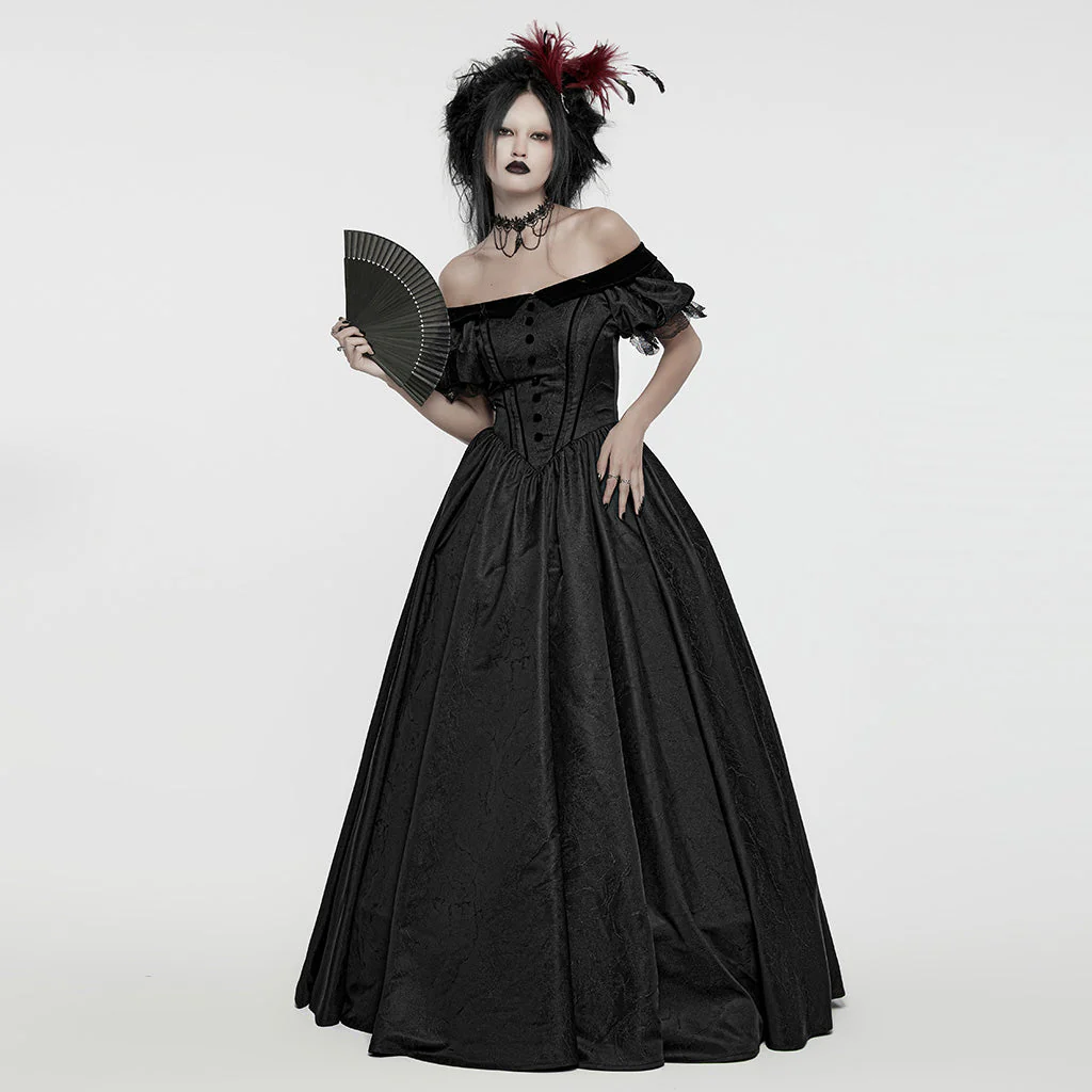 WQ-757LQF Elegant Black Off-Shoulder Gothic Dress With Lace Corset - Image 41