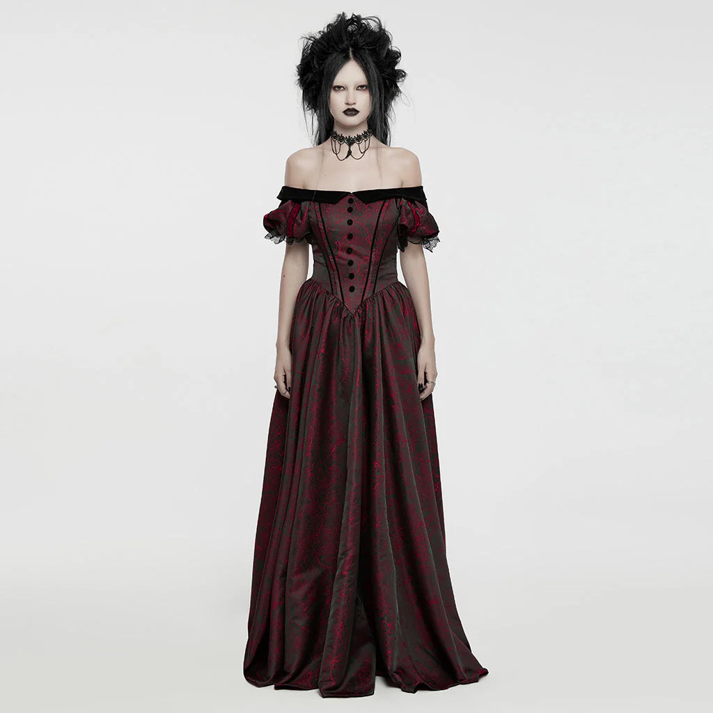 WQ-757LQF Elegant Black Off-Shoulder Gothic Dress With Lace Corset - Image 46