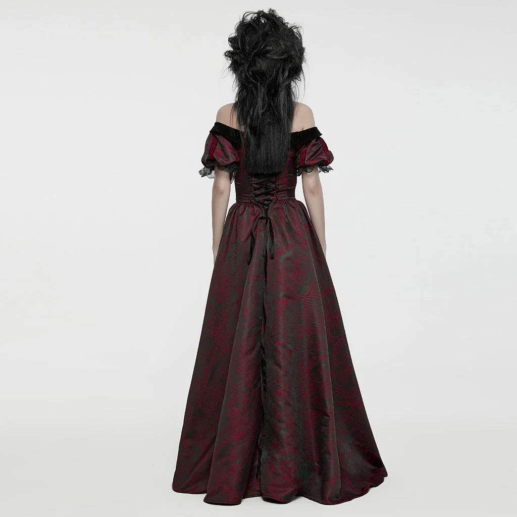WQ-757LQF Elegant Black Off-Shoulder Gothic Dress With Lace Corset - Image 48