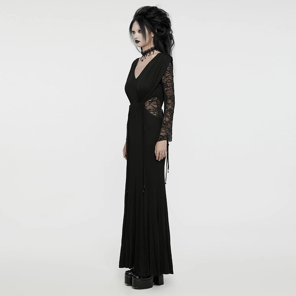 WQ-759LQF Gothic Low Neck Lace Sleeve Elegant Maxi Dress - Image 13