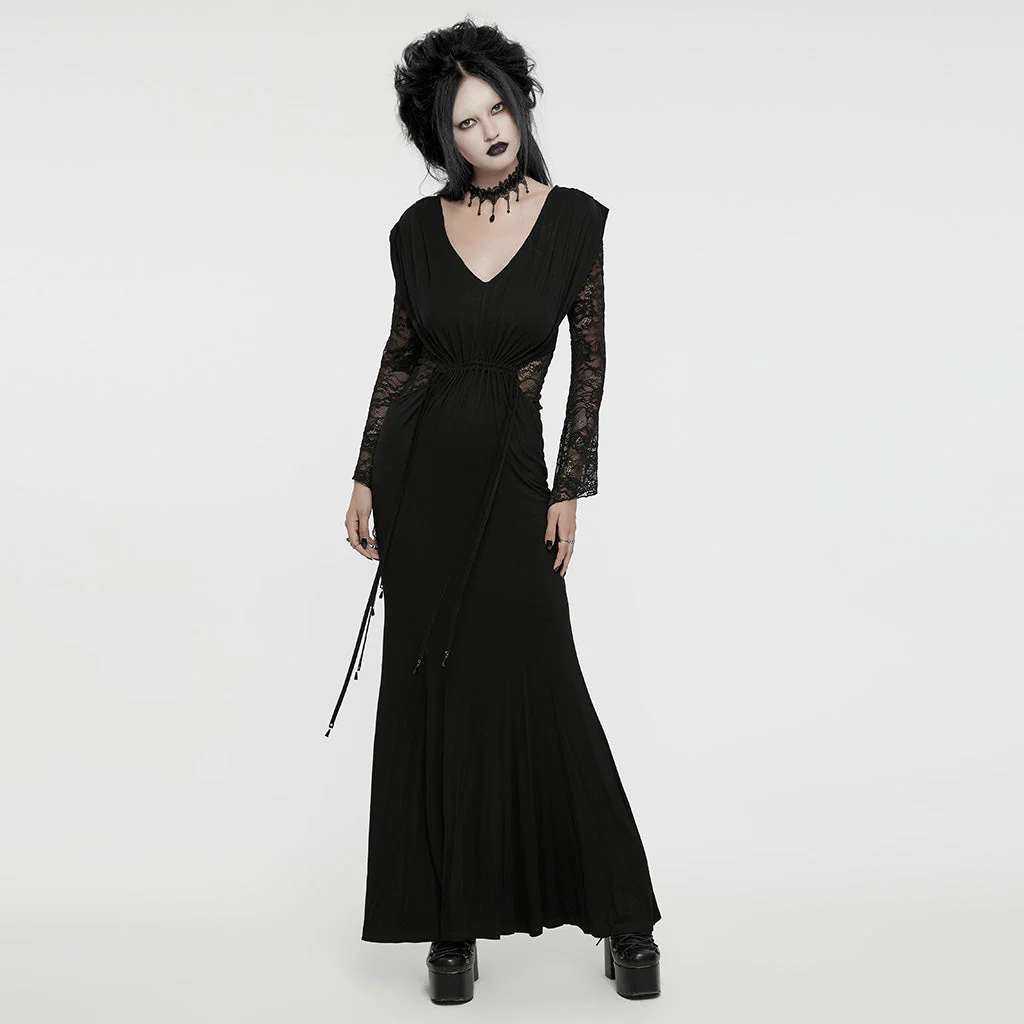 WQ-759LQF Gothic Low Neck Lace Sleeve Elegant Maxi Dress - Image 5