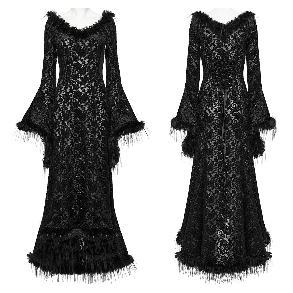 WQ-760LQF Gothic Lace Flare Sleeve Black Dress Dark Elegance - Image 15