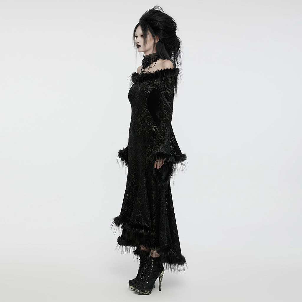 WQ-760LQF Gothic Lace Flare Sleeve Black Dress Dark Elegance - Image 3