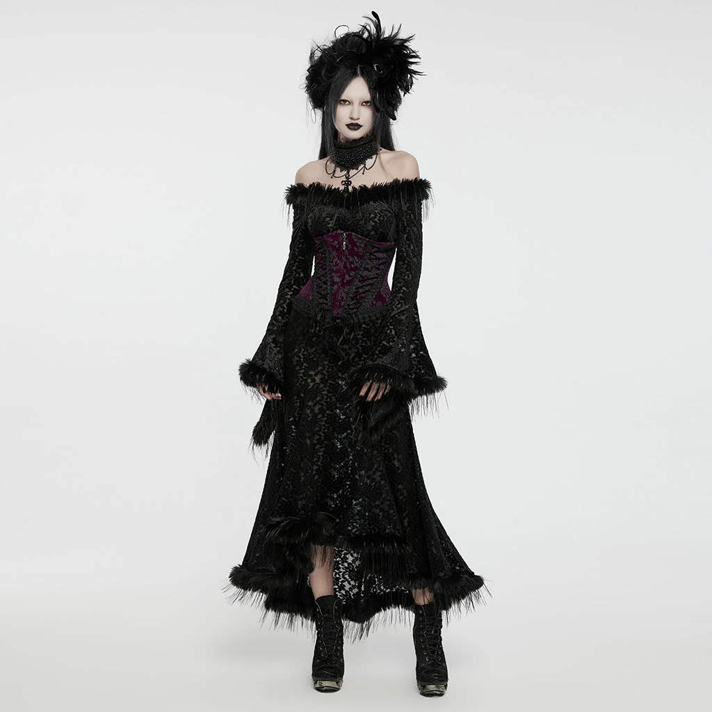 WQ-760LQF Gothic Lace Flare Sleeve Black Dress Dark Elegance - Image 5