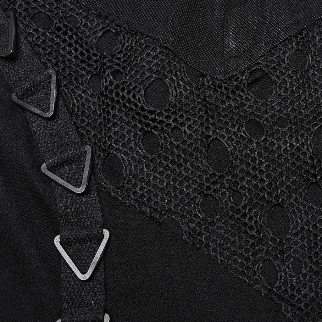 WQ-762BQF Gothic Black Punk Skirt with Mesh Lace Detailing - Image 7