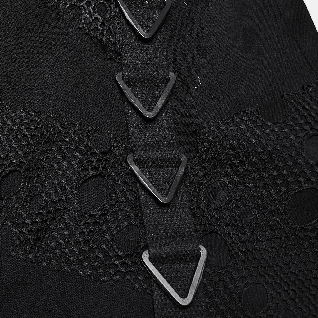 WQ-762BQF Gothic Black Punk Skirt with Mesh Lace Detailing - Image 9