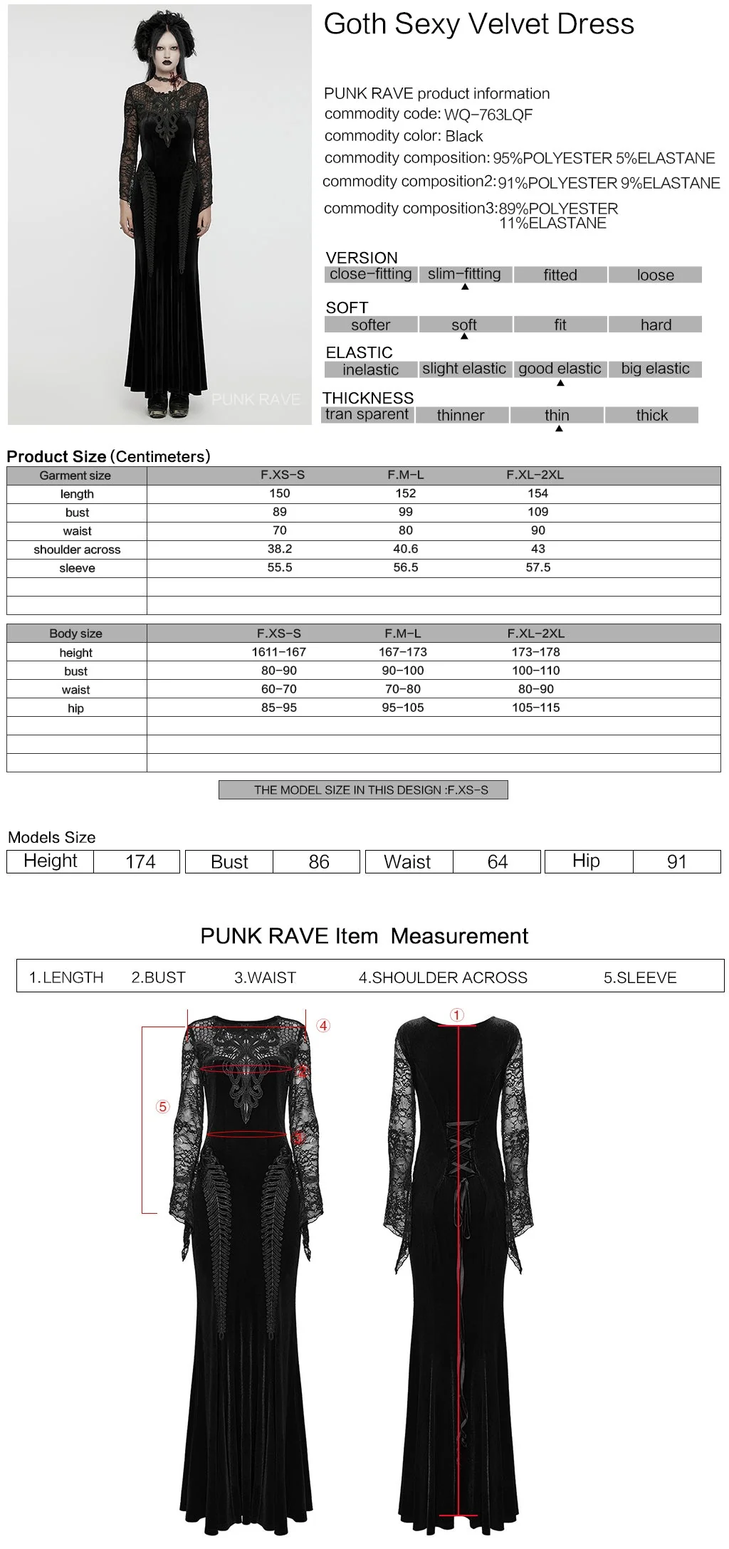WQ-763LQF Elegant Gothic Velvet Dress with Lace Sleeves and Corset Back - Image 11