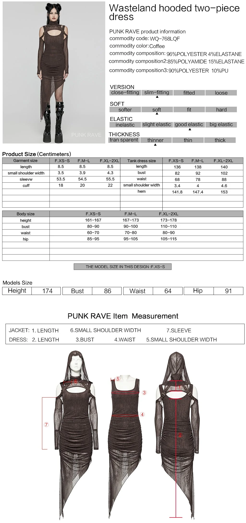 WQ-768LQF Edgy Two-Piece Hooded Mesh Black Punk Dress - Image 11