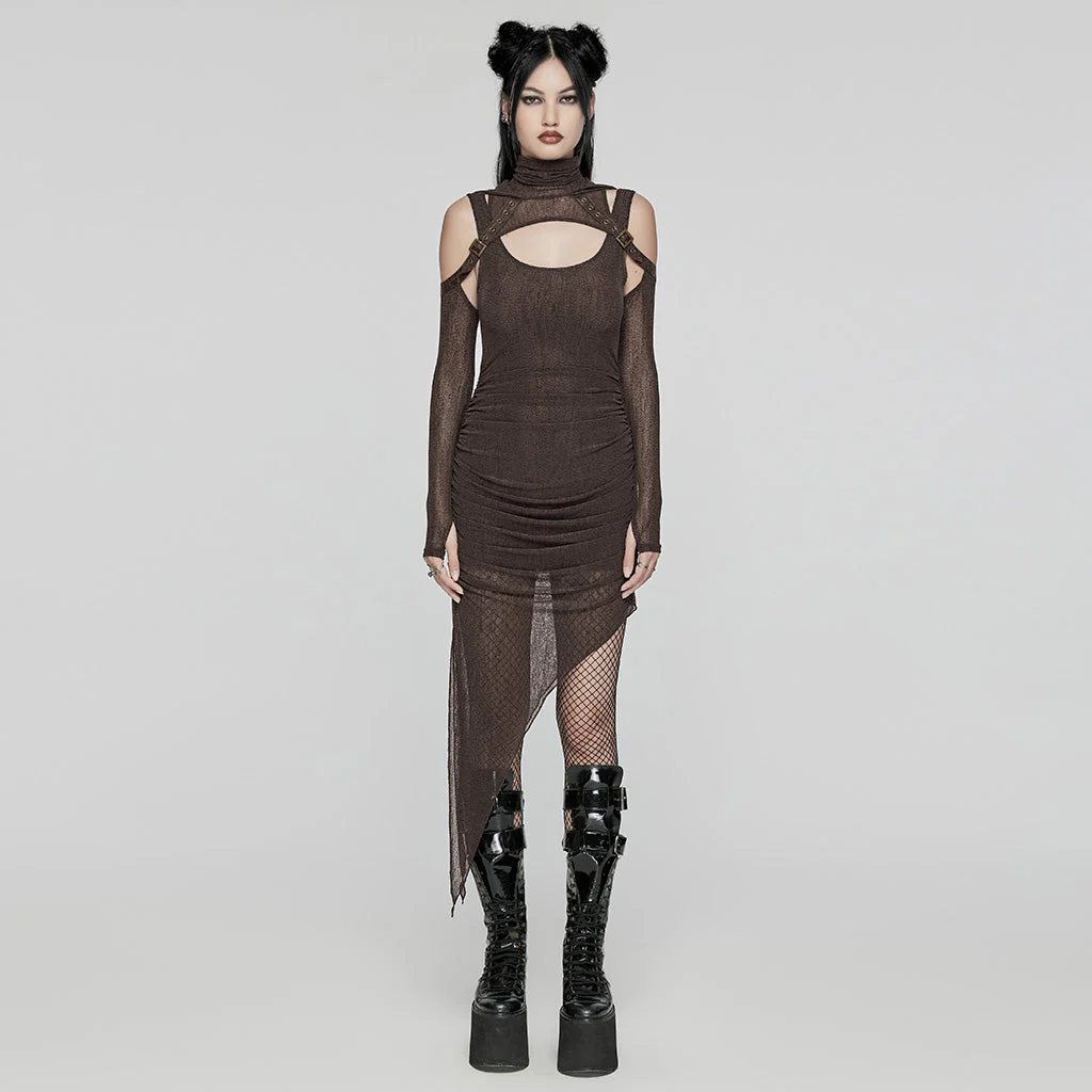WQ-768LQF Edgy Two-Piece Hooded Mesh Black Punk Dress - Image 13
