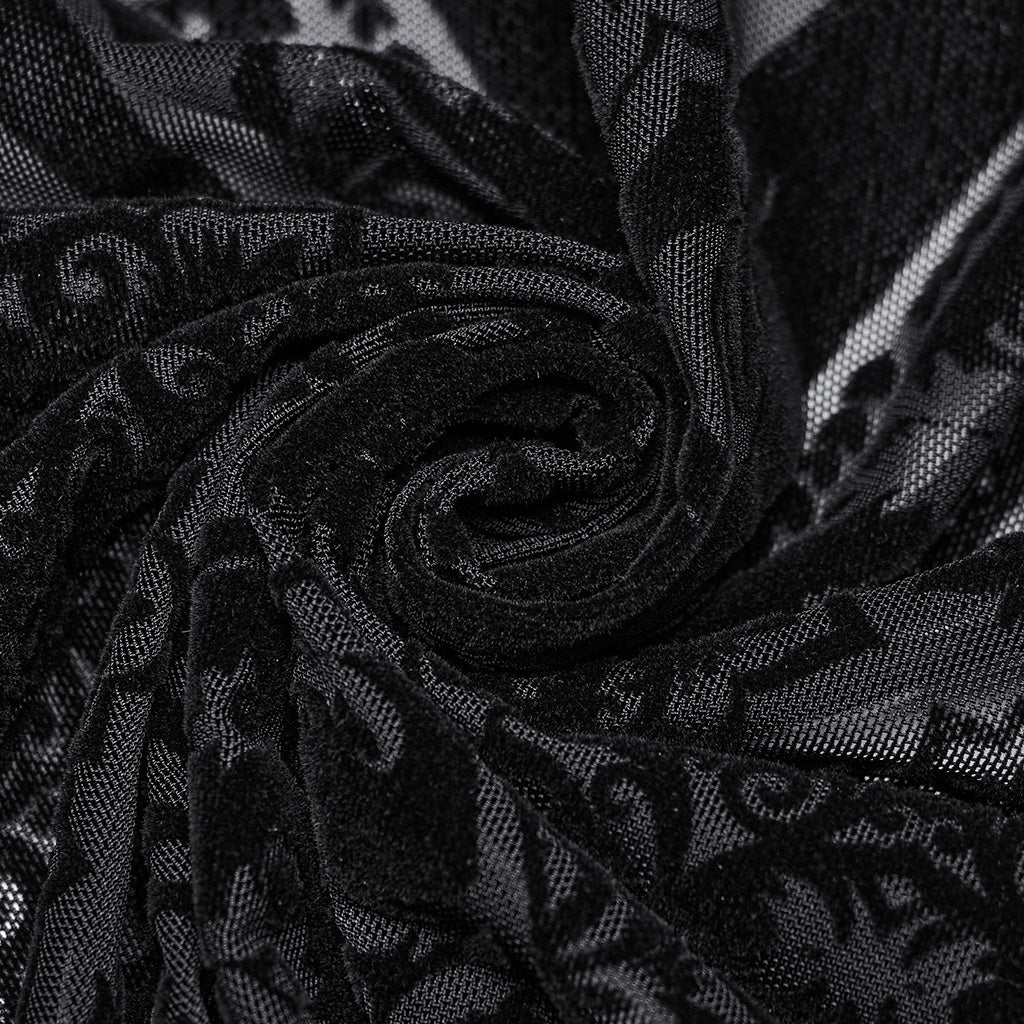 WQ-769BQF Elegant black Velvet Embroidered Gothic Maxi Skirt - Image 9