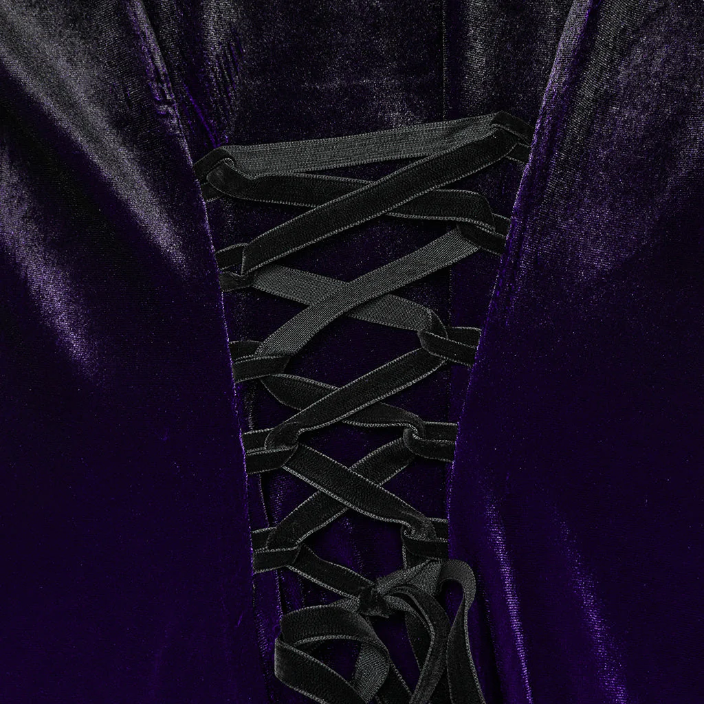 WQ-770LQF Velvet Gothic Dress with Lace Embellishments and Lace-up Back - Image 10