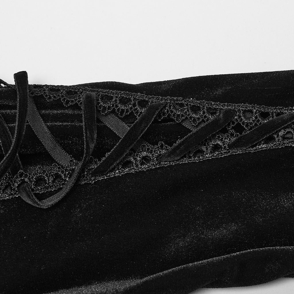 WQ-770LQF Velvet Gothic Dress with Lace Embellishments and Lace-up Back - Image 19