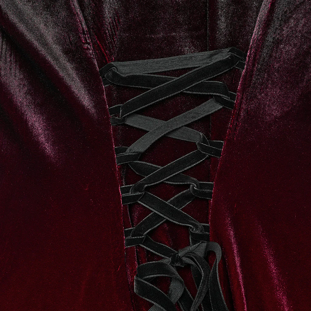 WQ-770LQF Velvet Gothic Dress with Lace Embellishments and Lace-up Back - Image 24