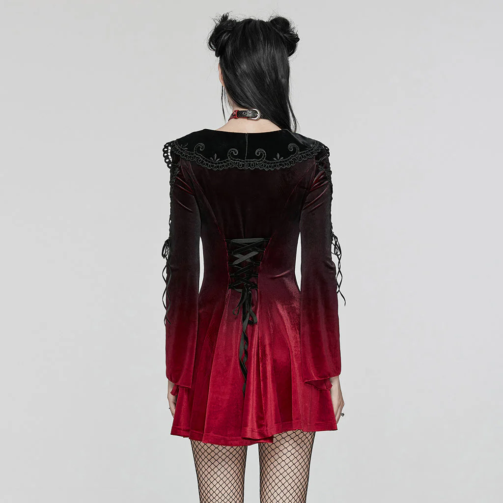 WQ-770LQF Velvet Gothic Dress with Lace Embellishments and Lace-up Back - Image 25