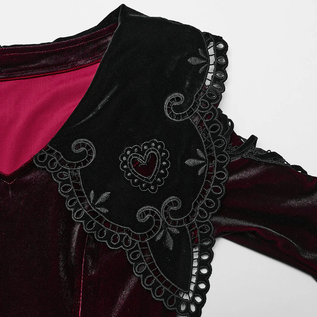 WQ-770LQF Velvet Gothic Dress with Lace Embellishments and Lace-up Back - Image 28