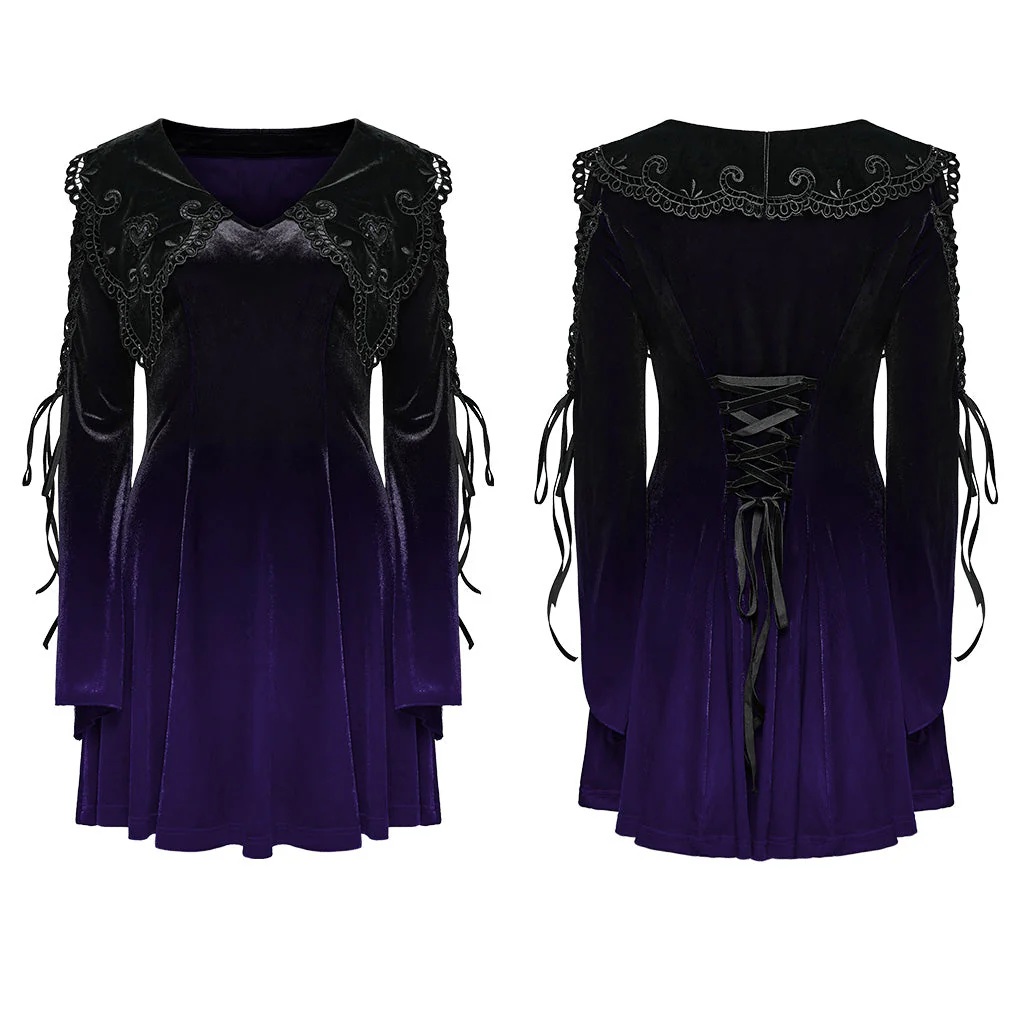 WQ-770LQF Velvet Gothic Dress with Lace Embellishments and Lace-up Back - Image 35