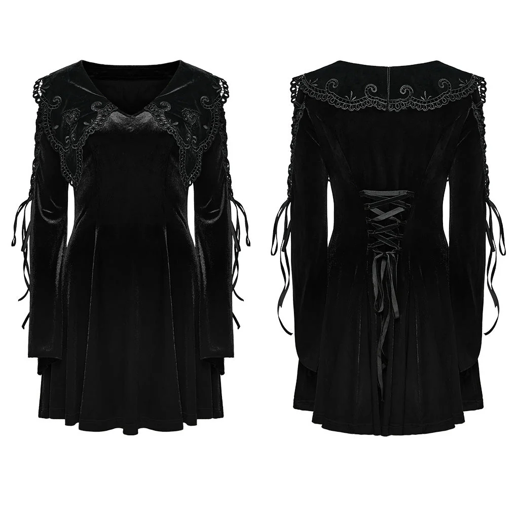 WQ-770LQF Velvet Gothic Dress with Lace Embellishments and Lace-up Back - Image 46