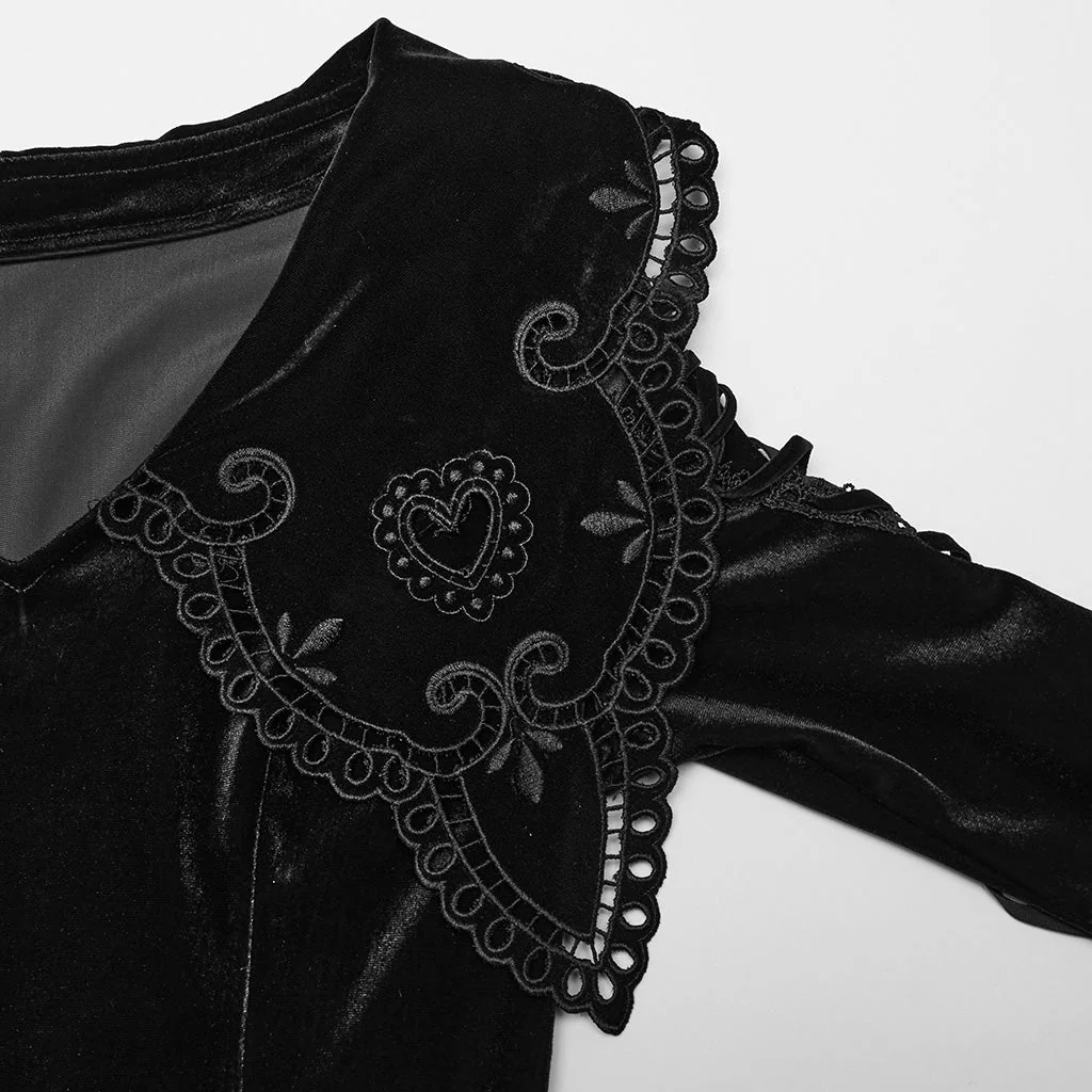 WQ-770LQF Velvet Gothic Dress with Lace Embellishments and Lace-up Back - Image 47