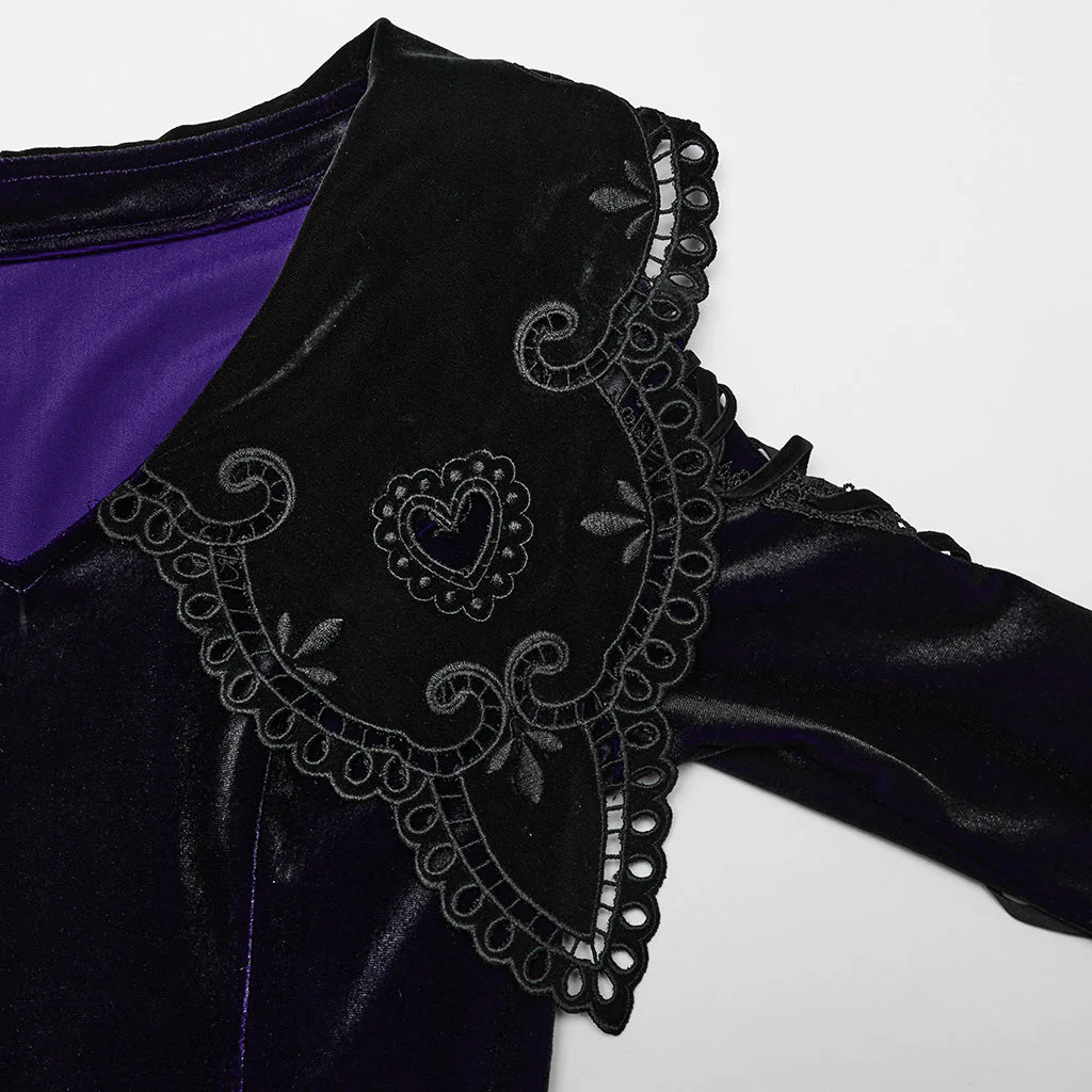 WQ-770LQF Velvet Gothic Dress with Lace Embellishments and Lace-up Back - Image 7