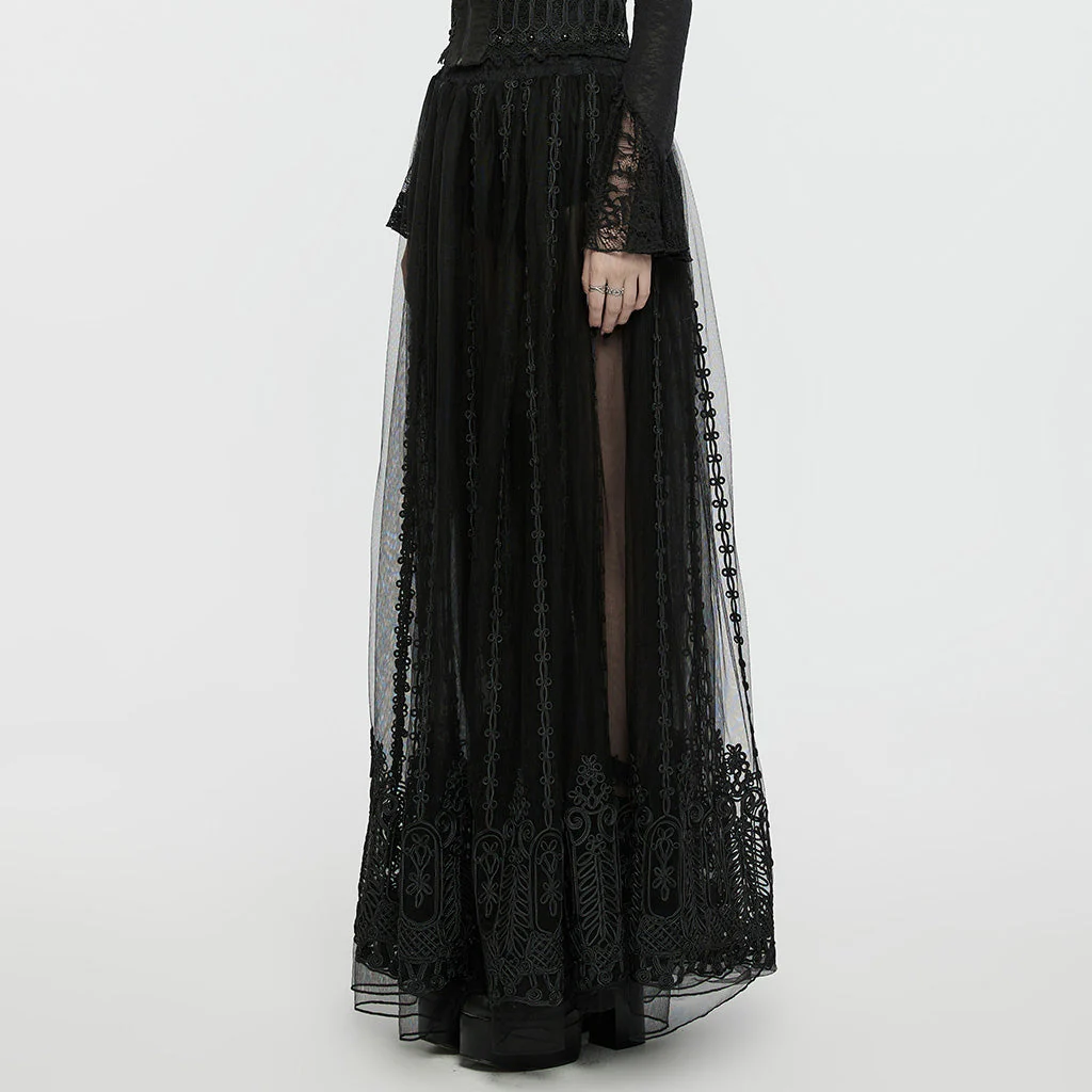 WQ-771DQF Gothic Maximal Embroidered Sheer Black Lace Layered Mesh Skirt - Image 12