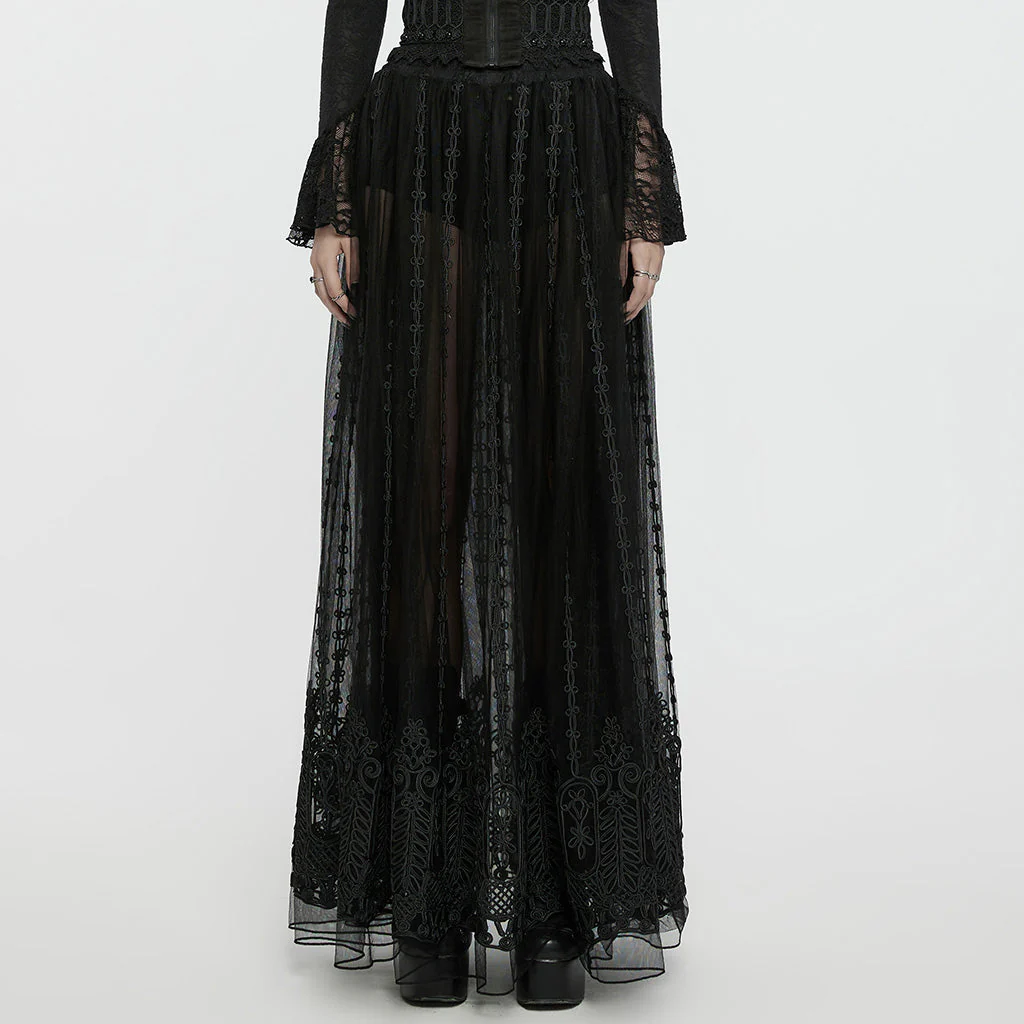 WQ-771DQF Gothic Maximal Embroidered Sheer Black Lace Layered Mesh Skirt - Image 19