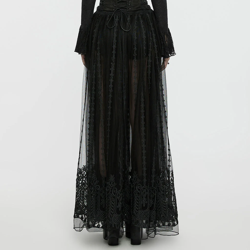WQ-771DQF Gothic Maximal Embroidered Sheer Black Lace Layered Mesh Skirt - Image 4
