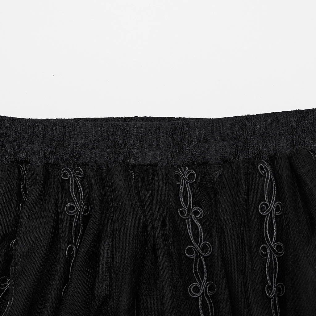 WQ-771DQF Gothic Maximal Embroidered Sheer Black Lace Layered Mesh Skirt - Image 7